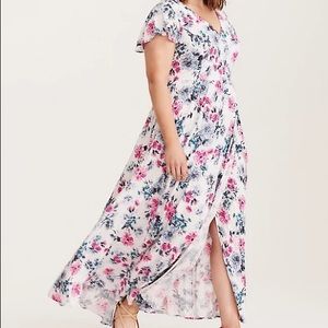 Torrid Floral Challis White Maxi Dress